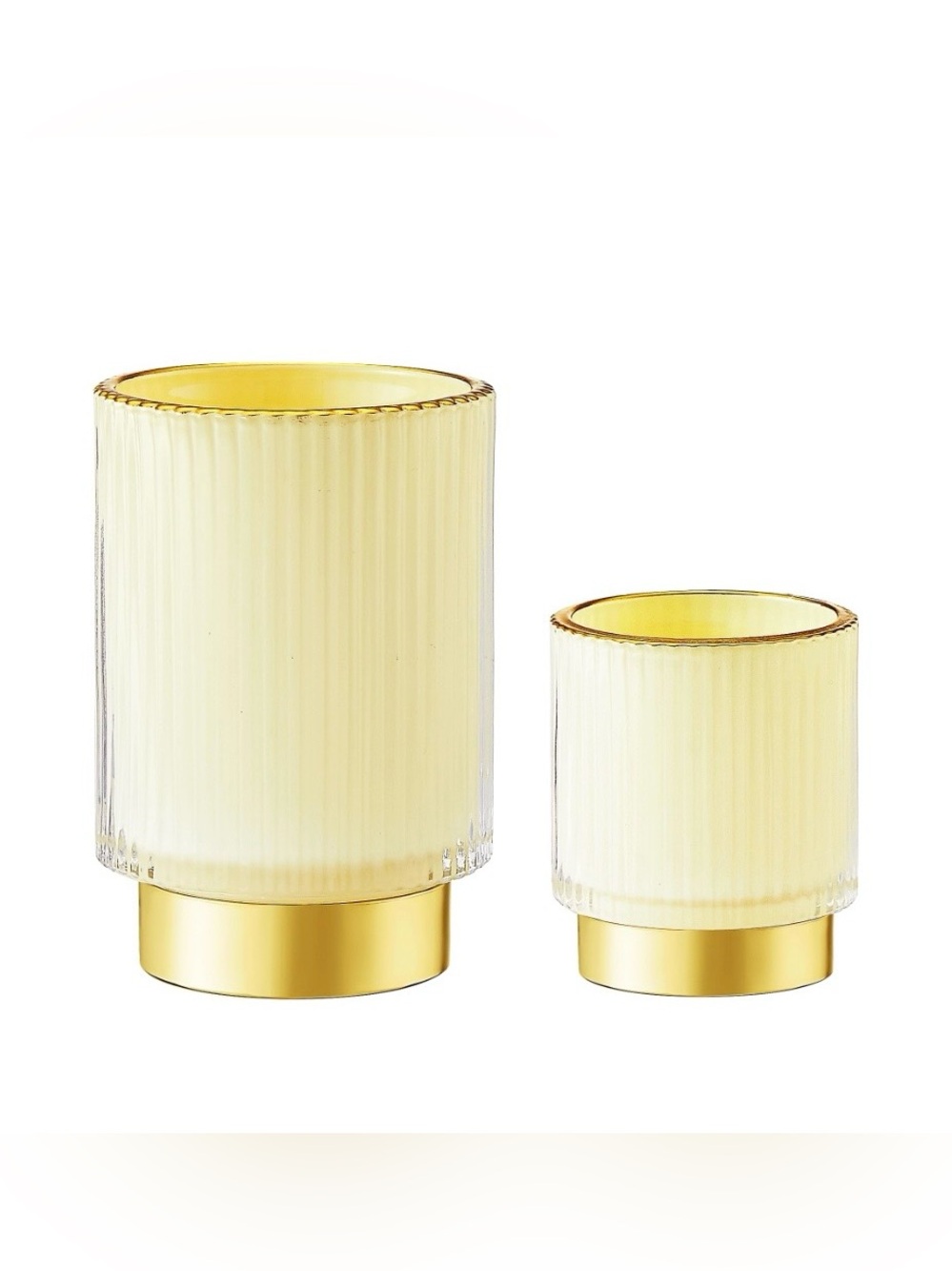 High-Quality Glass Makeup Brush Holder Set - Cream with Gold Trim